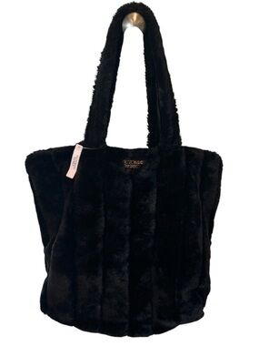 Victoria Secret Hobo Weekender Black Faux Fur Tote Bag  $58